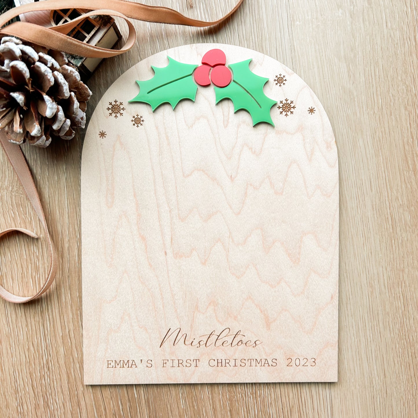 Baby’s First Christmas Footprints Mistletoes Wooden Canvas
