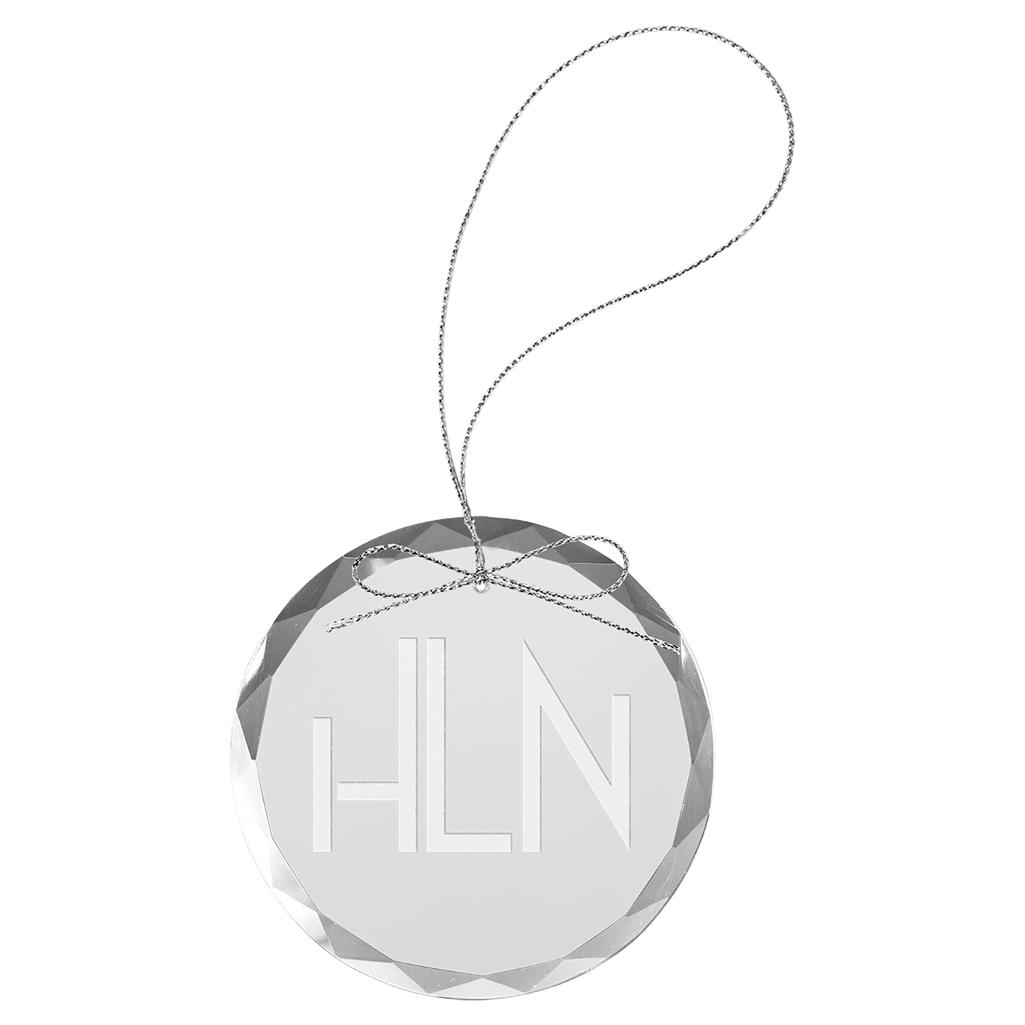 Personalized Engraved 3 1/4" Clear Round Glass Ornament with Silver String