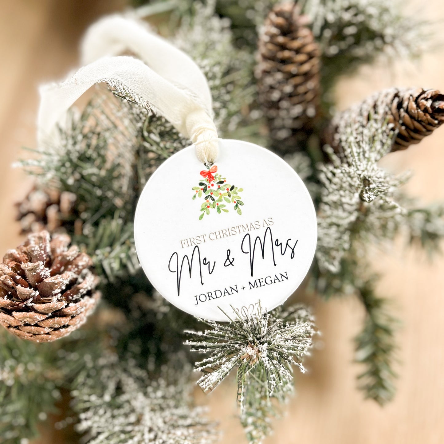 Personalized Ceramic First Christmas Engaged/Married Ornaments
