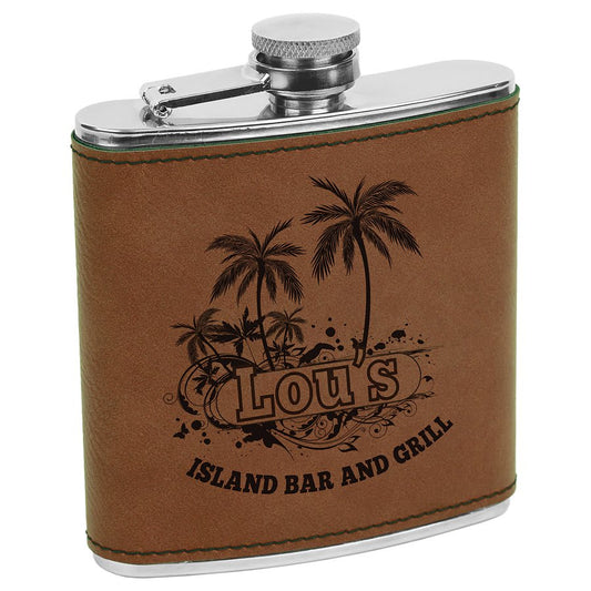Personalized Engraved 6 oz. Dark Brown Leatherette Stainless Steel Flask