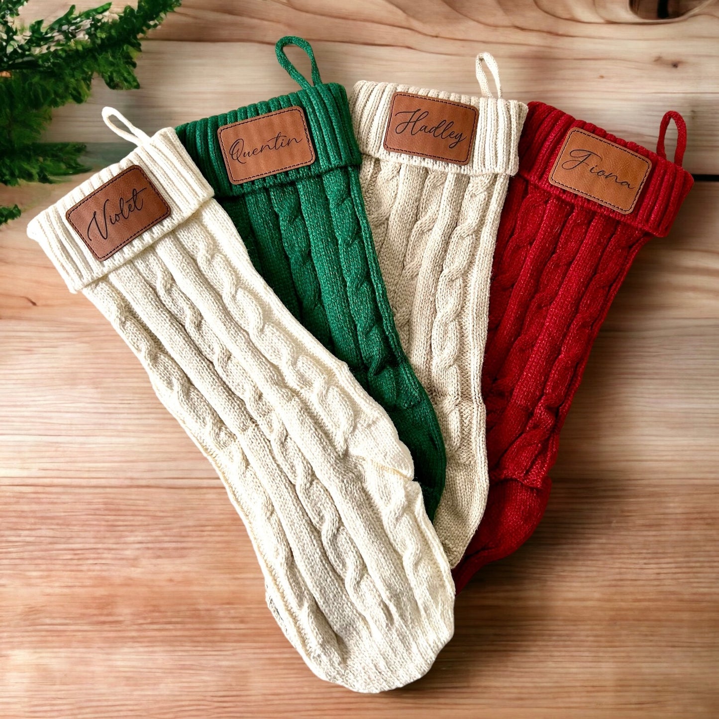 Personalized Leather Patch Knit Stockings