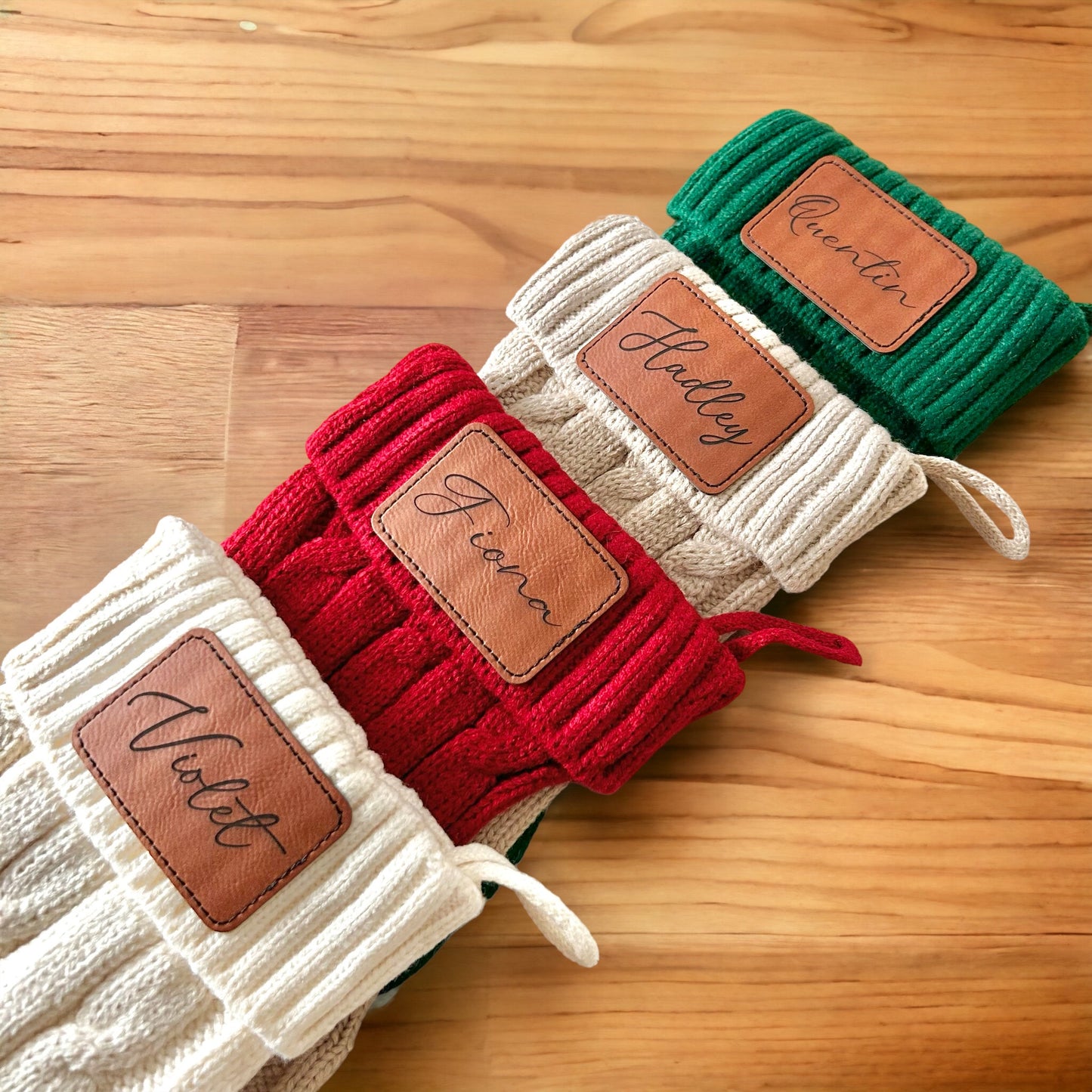 Personalized Leather Patch Knit Stockings