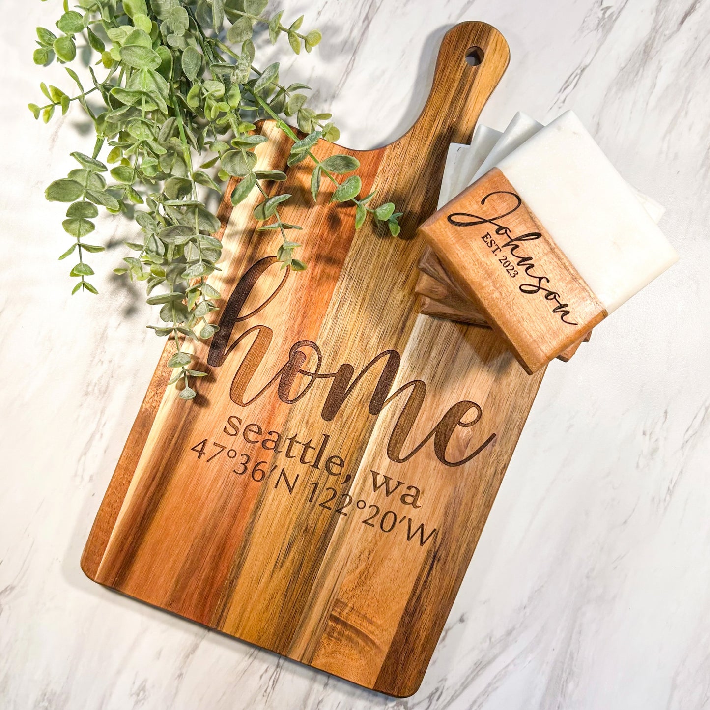 Custom Serving Board and Coaster Set