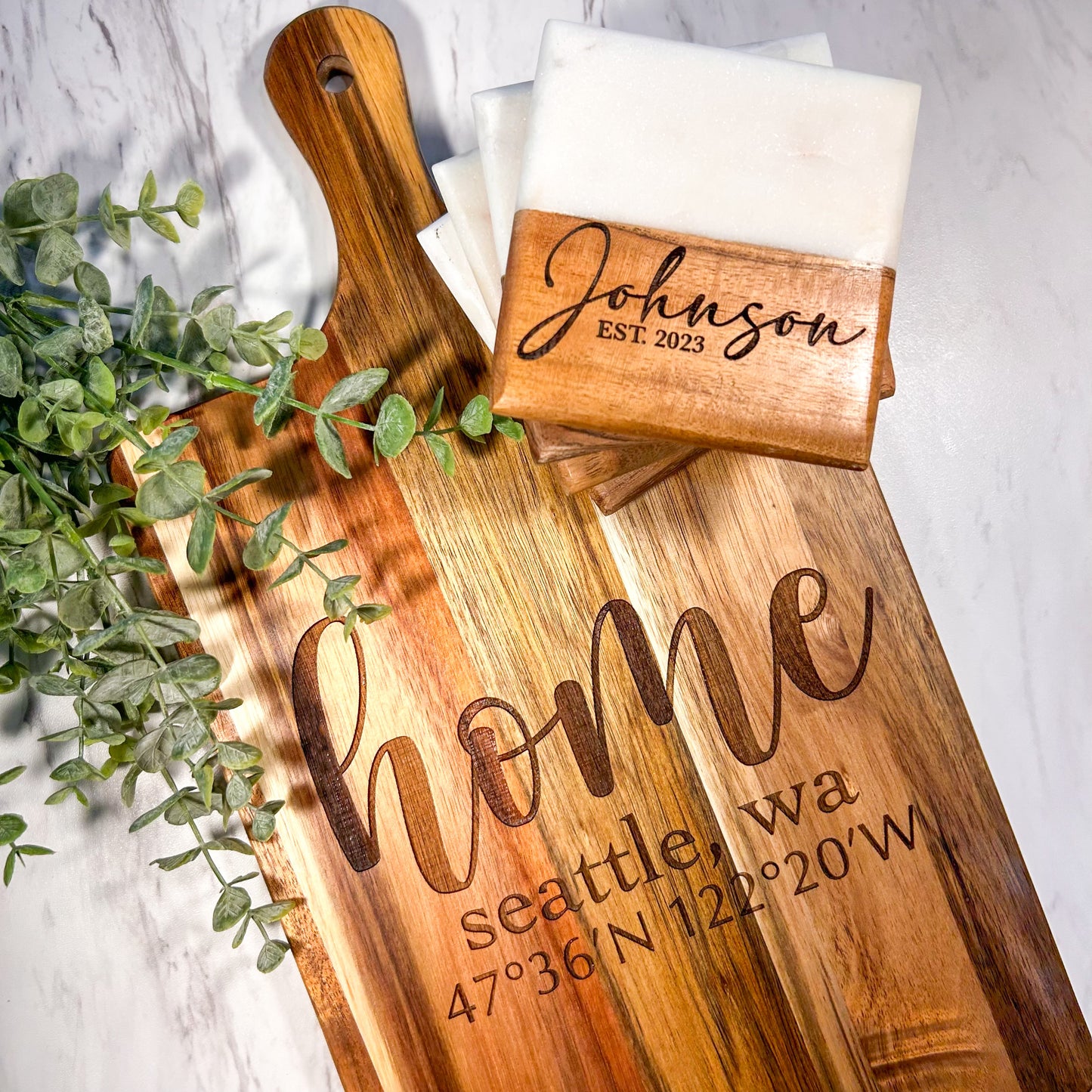 Custom Serving Board and Coaster Set